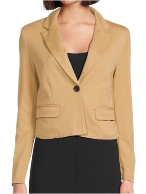Adrienne Landau Camel Single-Button Cropped Blazer